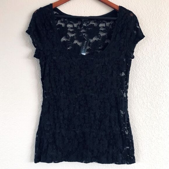 White House Black Market Tops - White House Black Market Elegant Black Lace Sheer Overlay Top S
